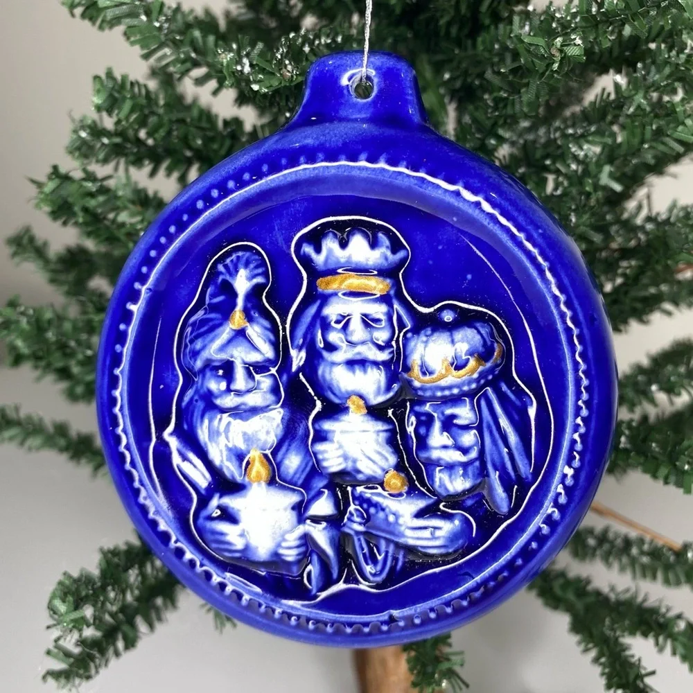 Vintage Three Wise Men Nativity Christmas Ornament 1970s Ceramics By Sharon